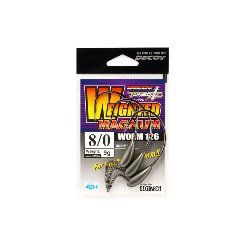 DEC DECOY WORM126 WEIGHTED MAGNUM 8/0 NS BLACK 3PCS/BAG - B Uitverkoop