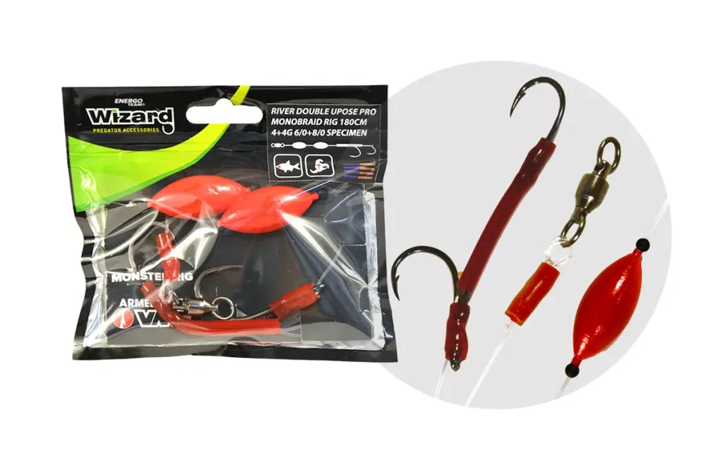 WIZARD MONSTER RIVER DOUBLE UPOSE PRO MONOBRAID RIG 4+4G 6/0 Exclusieve Aanbieding