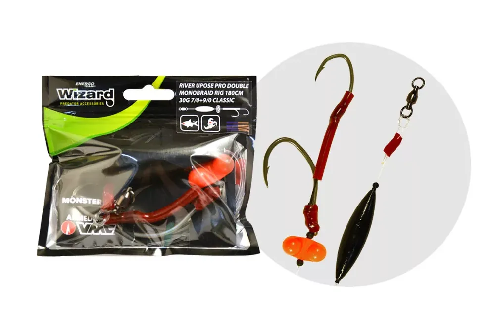 WIZARD MONSTER RIVER UPOSE PRO DOUBLE MONOBRAID RIG 30G 7/0+ Koop Vandaag