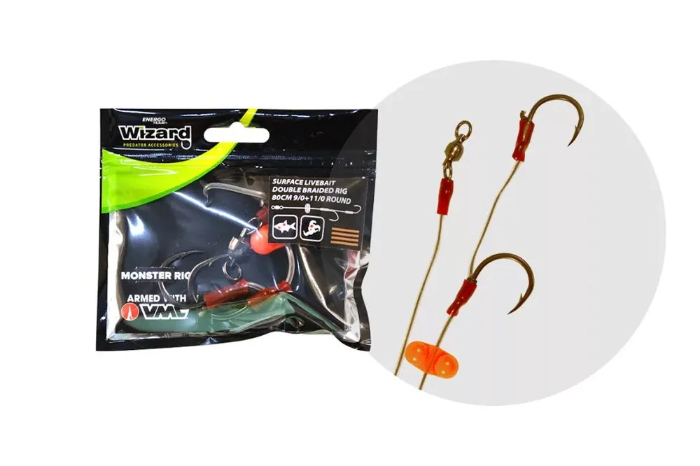 WIZARD MONSTER SURFACE LIVEBAIT DOUBLE BRAIDED RIG 9/0+11/0 Meest Verkocht