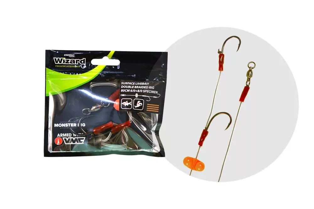 Actieprijs WIZARD MONSTER SURFACE LIVEBAIT DOUBLE BRAIDED RIG 6/0+8/0 S