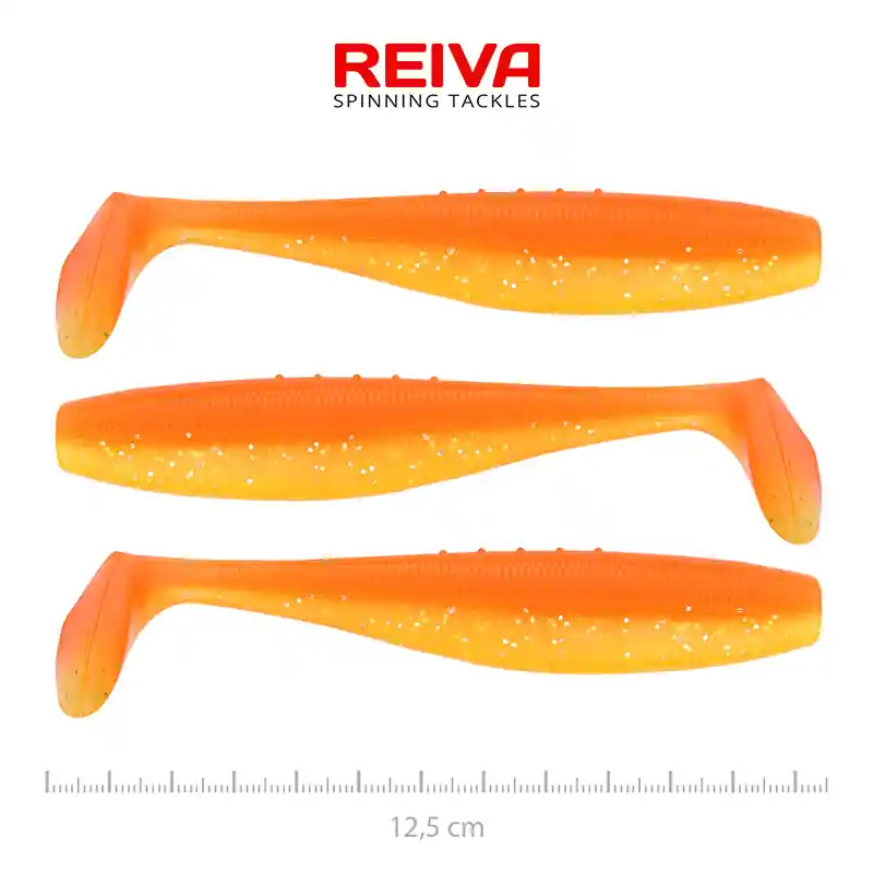Voordeelprijs REIVA FLAT MINNOW SHAD 12,5CM 3DB/CS. SHINY ORANGE