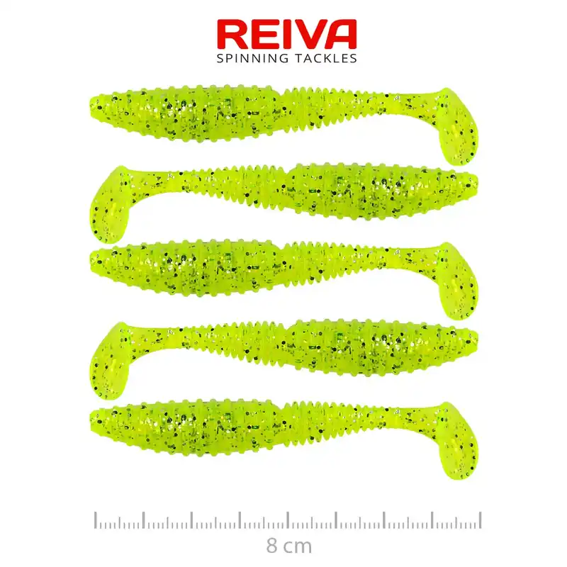 Bestseller REIVA Zander Power Shad 8cm 5db/cs (Poppy Green) - Fishingla
