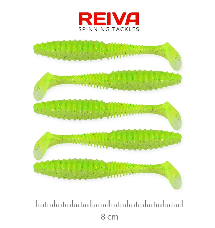 Premium REIVA Zander Power Shad 8cm 5db/cs (Flash Chartreuse) - Fish