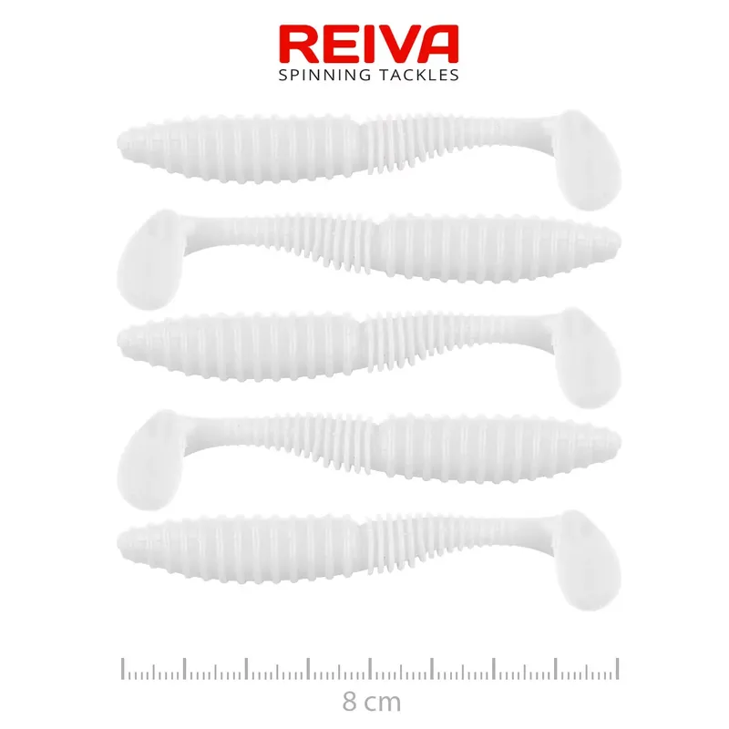 REIVA Zander Power Shad 8cm 5db/cs (Classic White) - Fishing Beperkte Voorraad