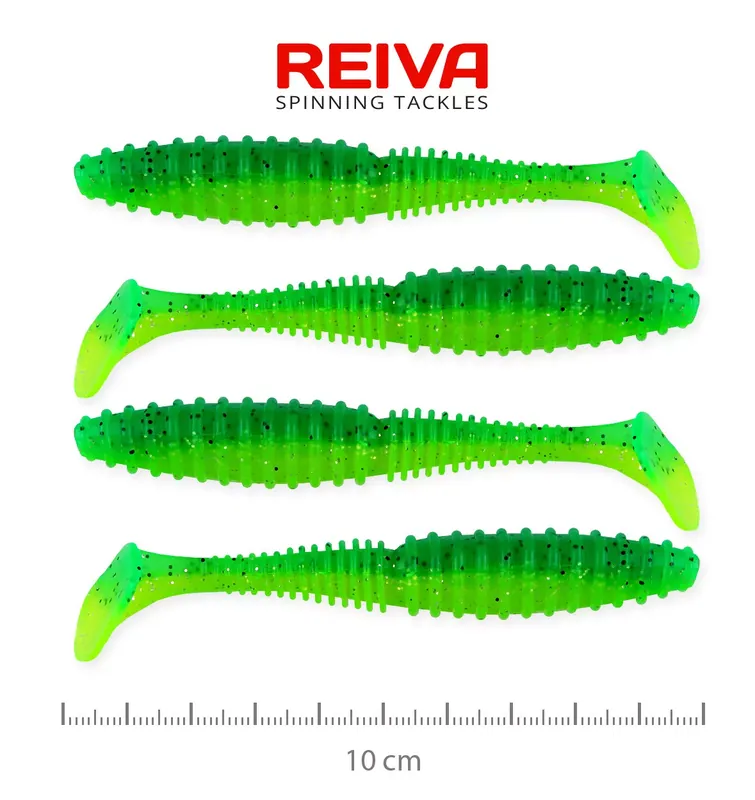 REIVA Zander Power Shad 10cm 4db/cs (Poison Green) - Fishing Hoge Kwaliteit
