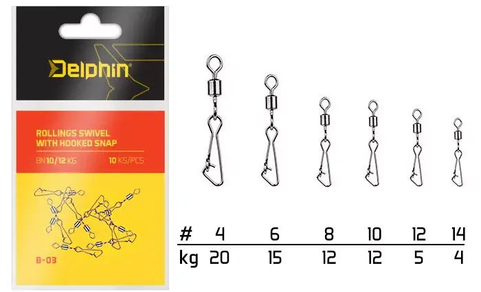 Rollings swivel with Hooked snap BN/8 Nieuw