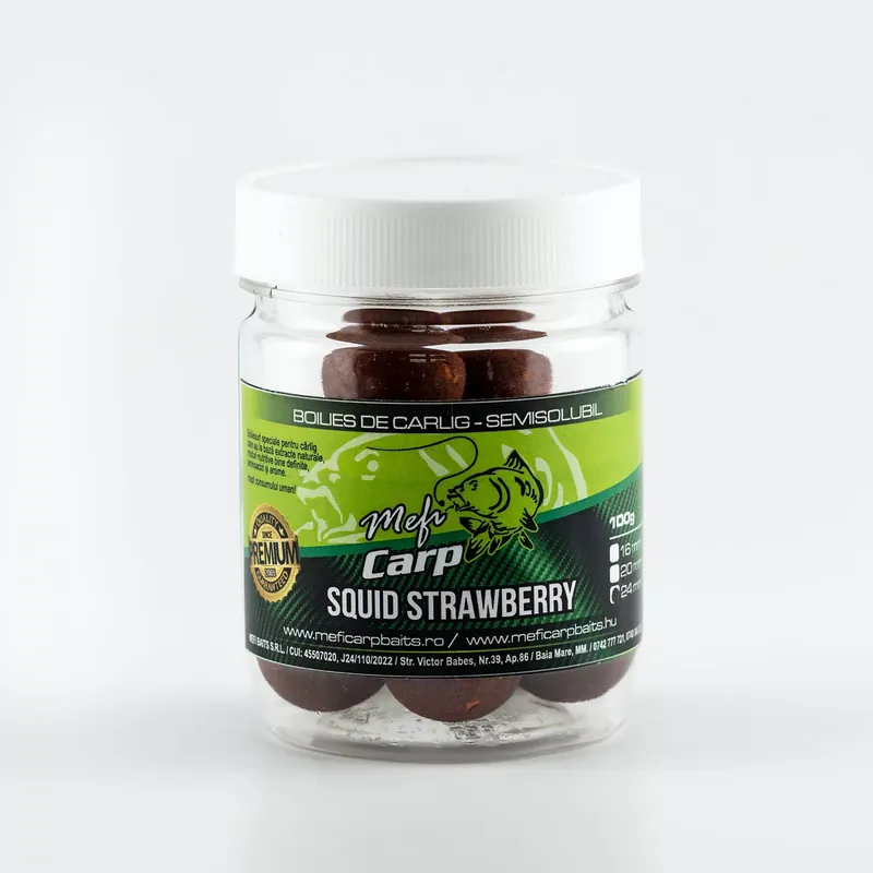 Meest Verkocht MEFI Squid Strawberry Oldódó Dippelt Csalizó Bojli 20mm 100g