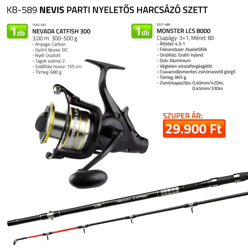 NEVIS Parti nyeletős harcsázó szett 1550-300+ 2527-480 - Fis Direct Verzonden