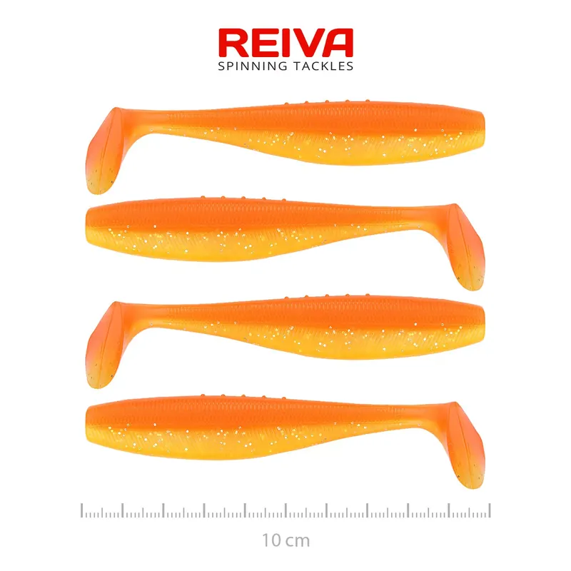 Direct Beschikbaar REIVA Flat Minnow Shad 10cm 4db/cs (Shiny Orange) - Fishingl