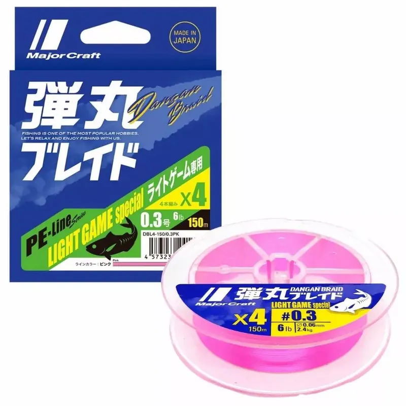 MAJOR CRAFT DANGAN BRAID X4 LIGHT GAME 150m 0.3 6lb Pink - Express Levering