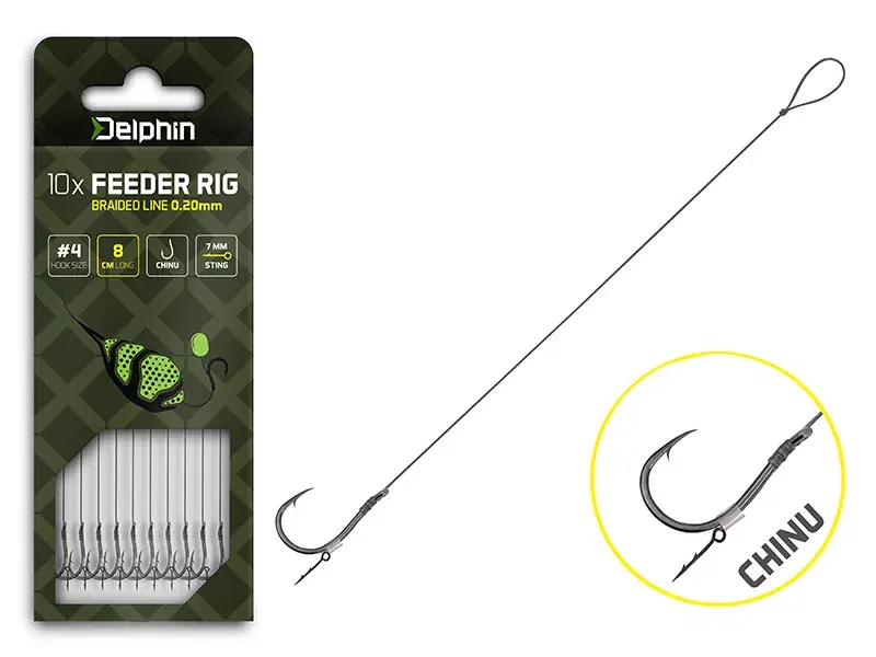 Flitsaanbieding Delphin Braided Sting Feeder Rig / 10db 12cm/0,20mm/Chinu 6